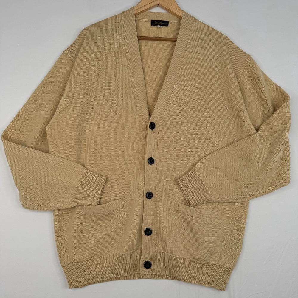 Anderson Sense Raffiné Beige V-Neck Men's‎ Cardigan 100% Pure Wool -LL (US L/XL)